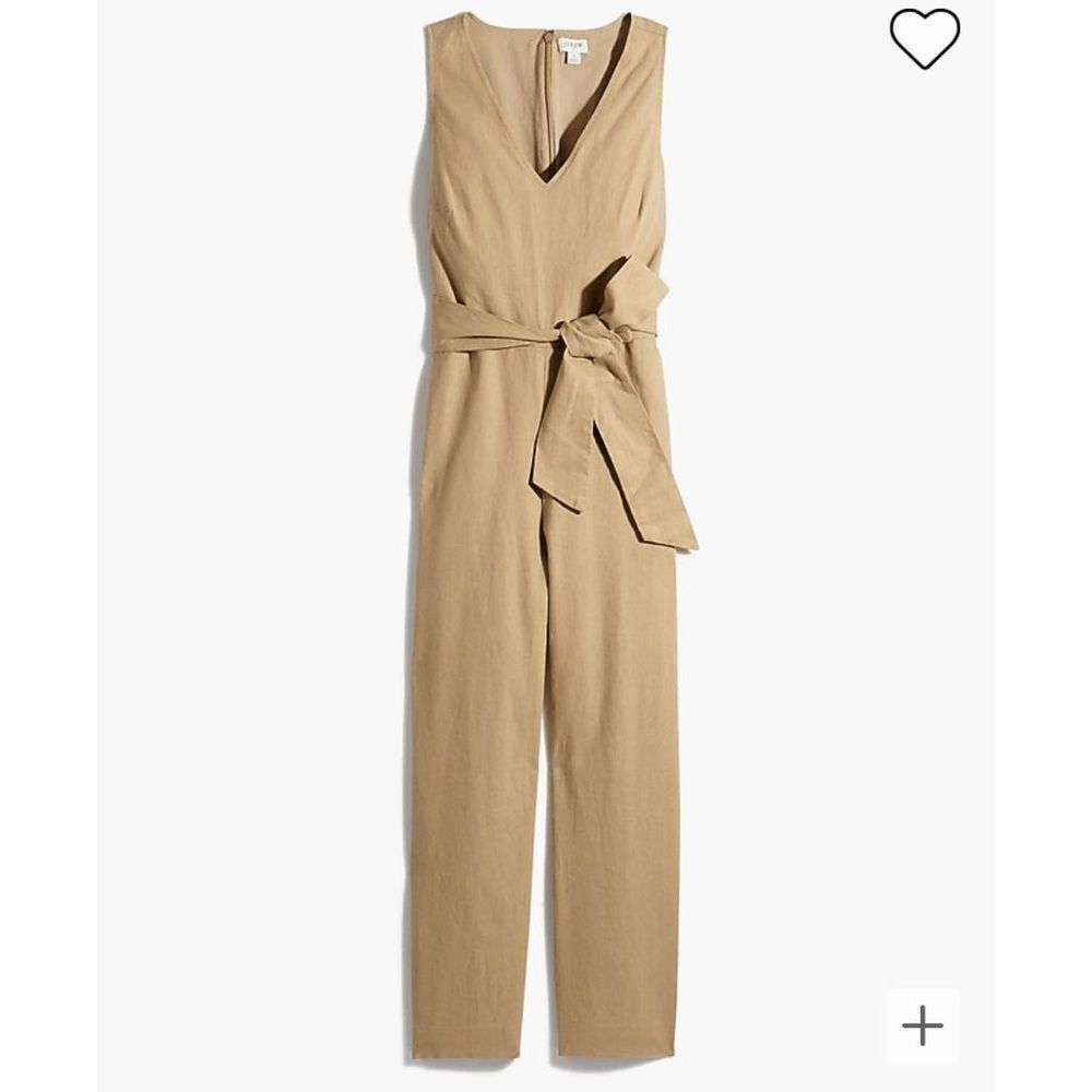 J. Crew Womens Tan Sleeveless Cotton Linen Pocket Jumpsuit Size 6